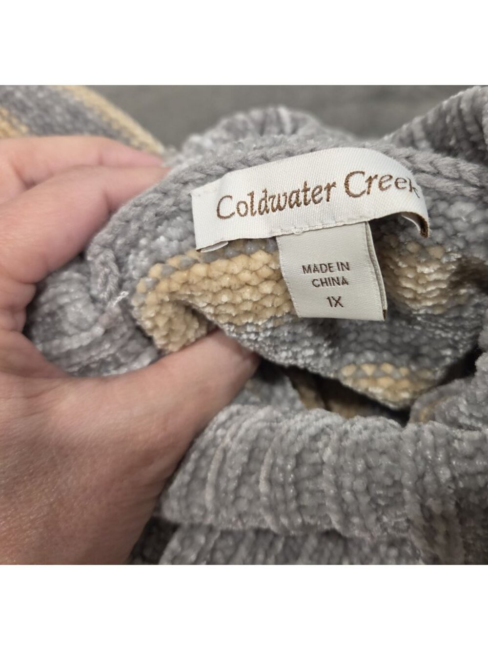 Coldwater Creek Luxe Chenille Turtleneck Sweater Gray Tan Snowflake Holiday 1X - Picture 8 of 10